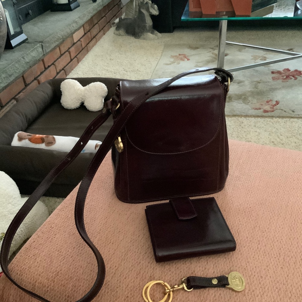 Brahmin Burgundy Shoulder Bag with Wallet and Key